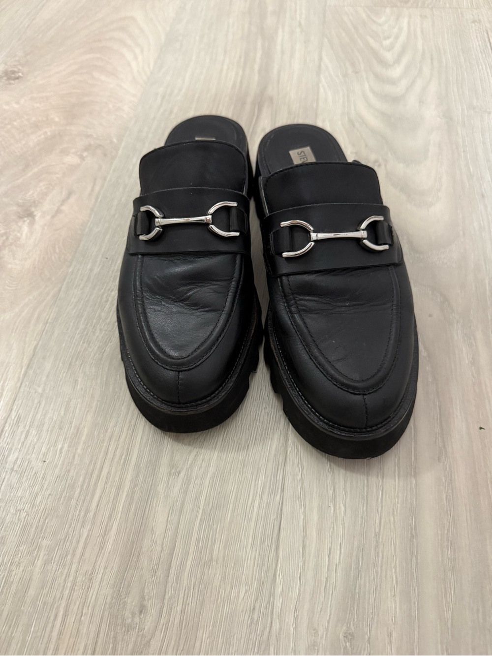 Steve Madden Black Leather Horsebit Mule Loafers